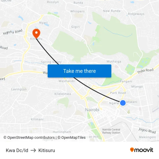Kwa Dc/Id to Kitisuru map