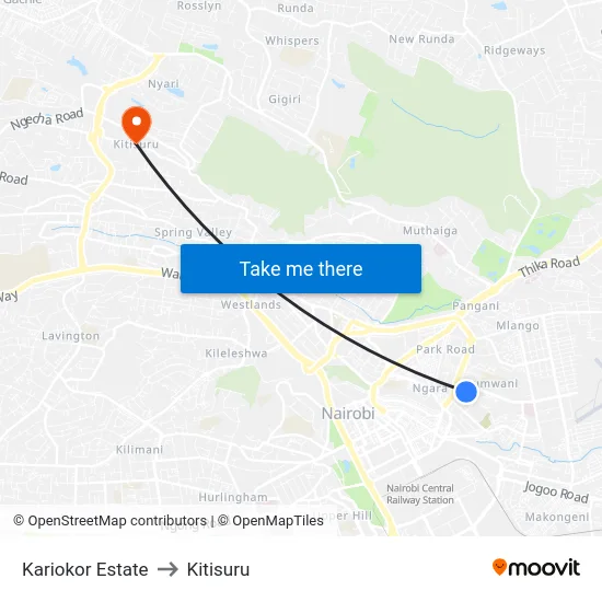 Kariokor Estate to Kitisuru map