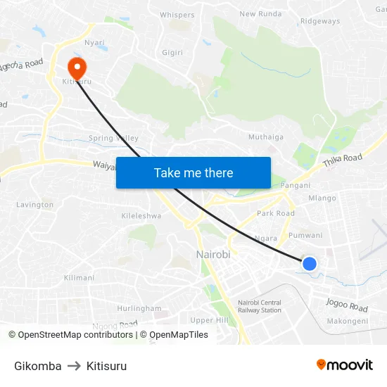 Gikomba to Kitisuru map