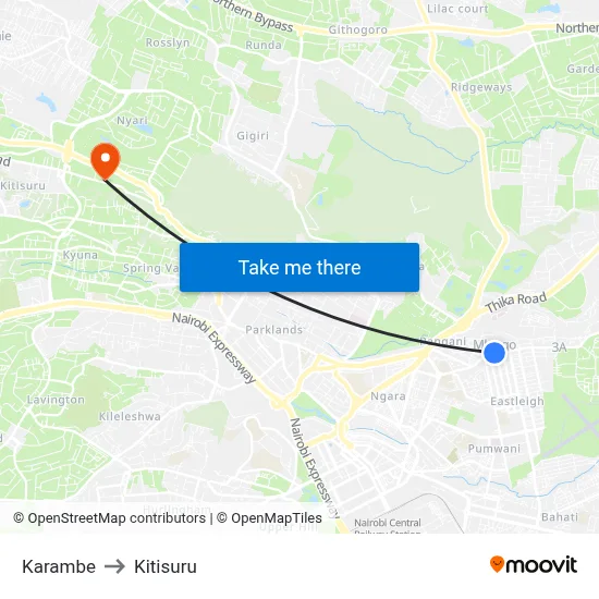 Karambe to Kitisuru map
