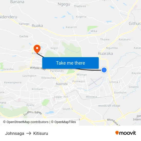 Johnsaga to Kitisuru map