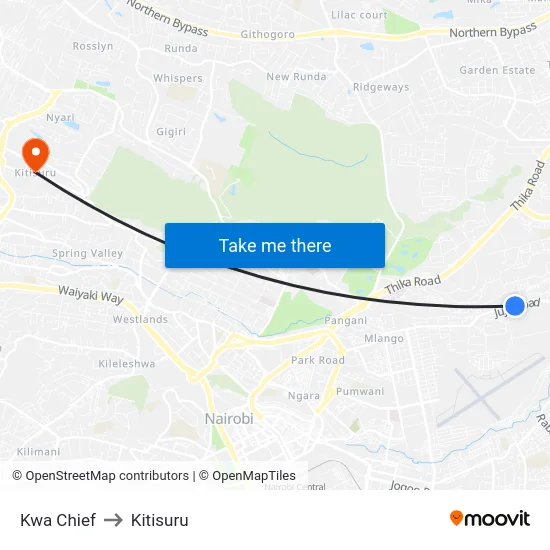 Kwa Chief to Kitisuru map