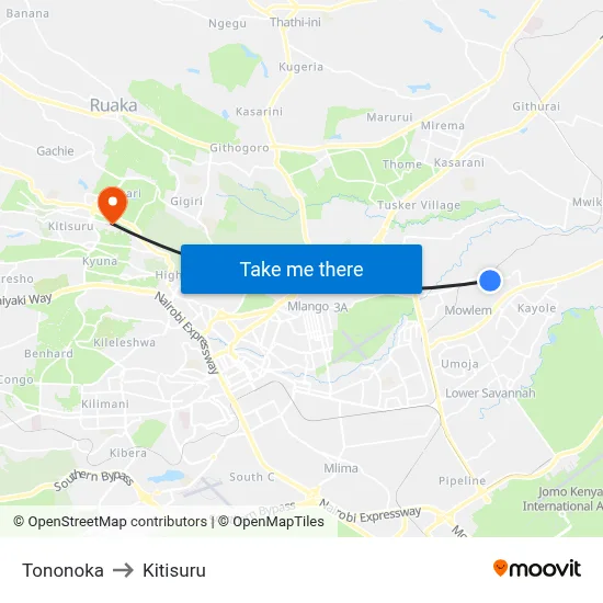 Tononoka to Kitisuru map