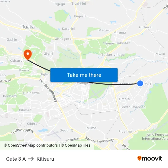 Gate 3 A to Kitisuru map