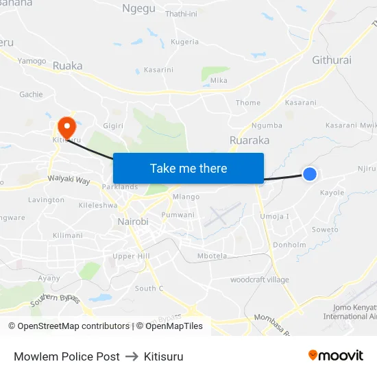 Mowlem Police Post to Kitisuru map