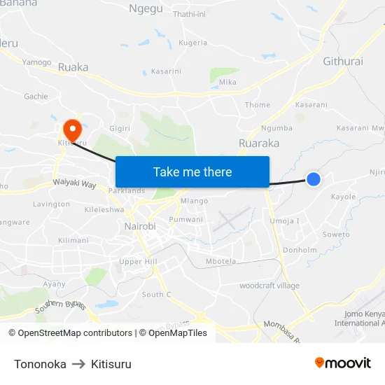 Tononoka to Kitisuru map