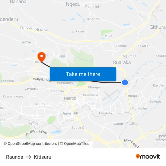 Raunda to Kitisuru map