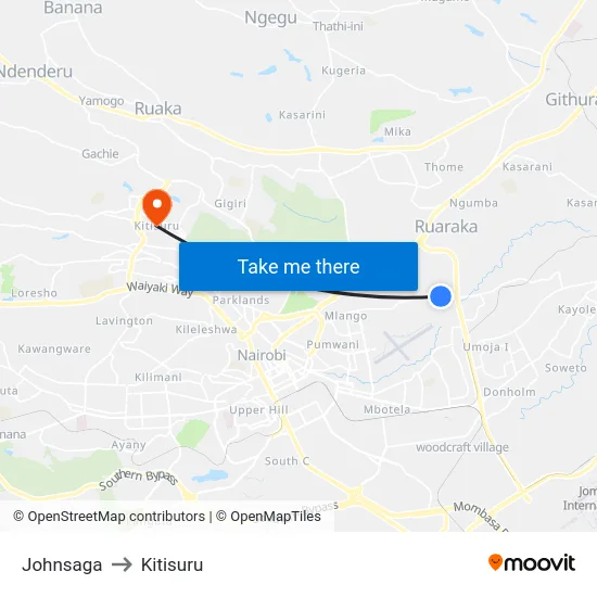 Johnsaga to Kitisuru map