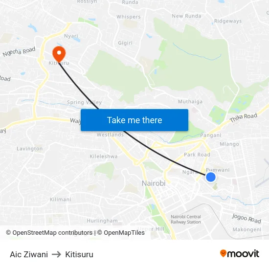 Aic Ziwani to Kitisuru map
