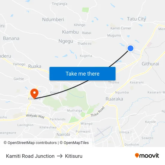 Kamiti Road Junction to Kitisuru map