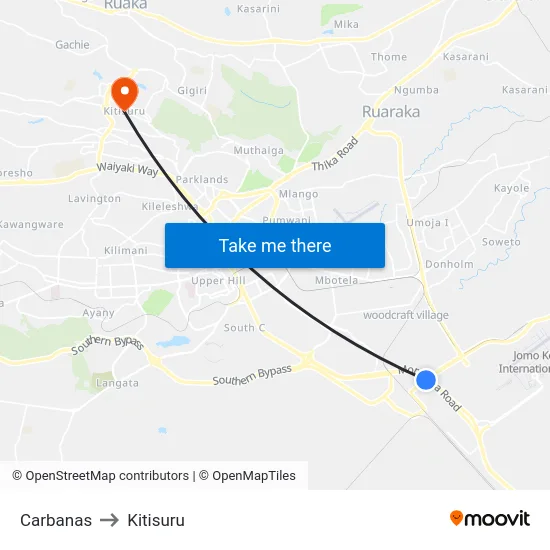 Carbanas to Kitisuru map