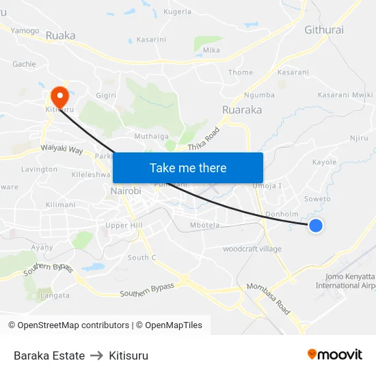 Baraka Estate to Kitisuru map
