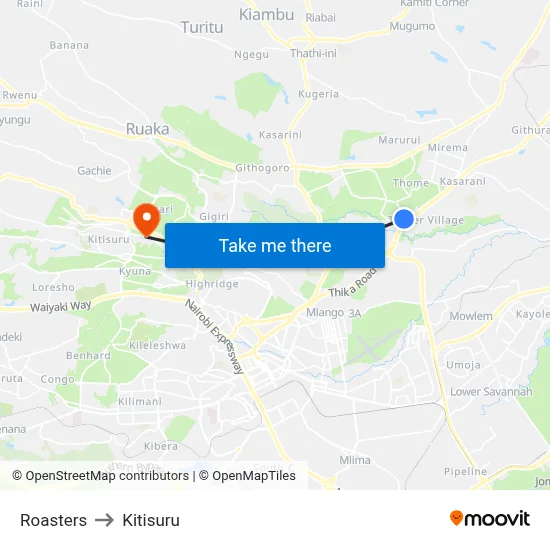 Roasters to Kitisuru map