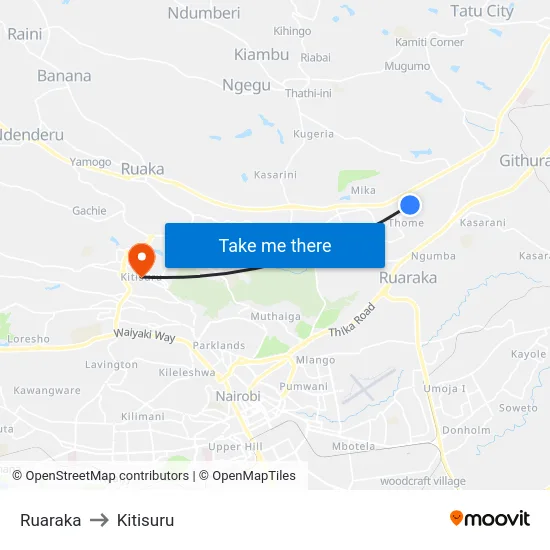 Ruaraka to Kitisuru map