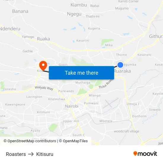 Roasters to Kitisuru map
