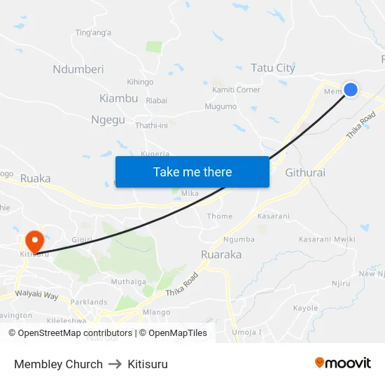 Membley Church to Kitisuru map