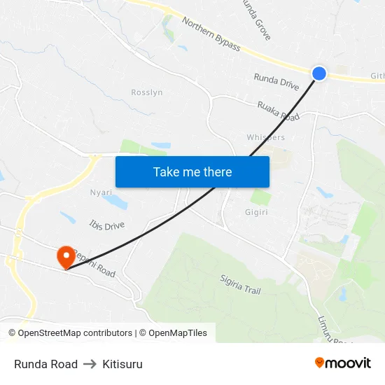 Runda Road to Kitisuru map