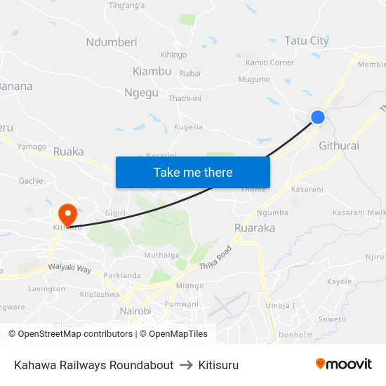 Kahawa Railways Roundabout to Kitisuru map
