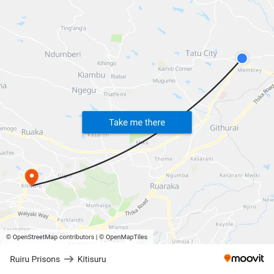 Ruiru Prisons to Kitisuru map