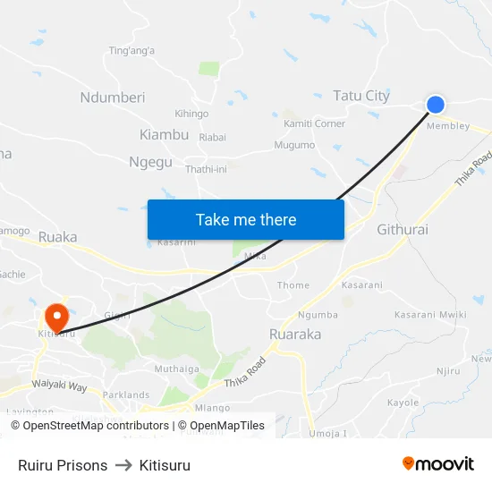 Ruiru Prisons to Kitisuru map