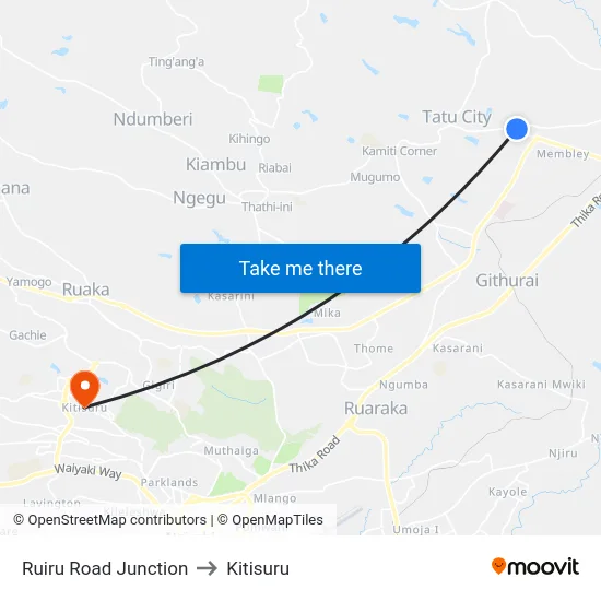 Ruiru Road Junction to Kitisuru map