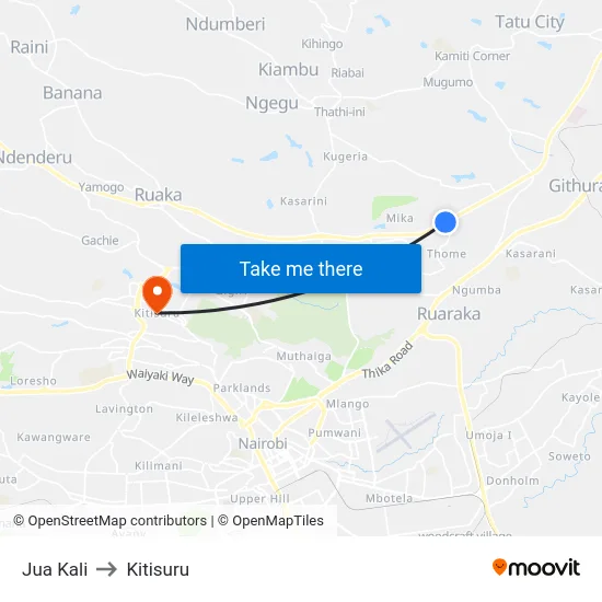 Jua Kali to Kitisuru map