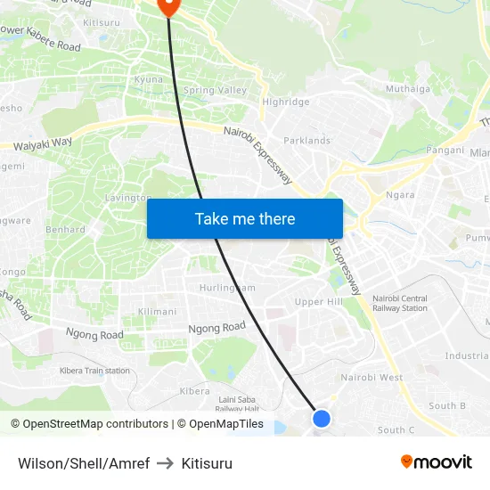 Wilson/Shell/Amref to Kitisuru map