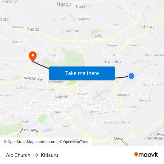 Aic Church to Kitisuru map