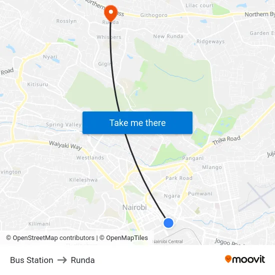 Bus Station to Runda map