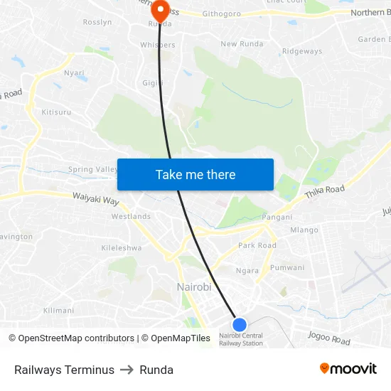 Railways Terminus to Runda map