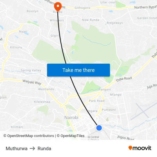 Muthurwa to Runda map