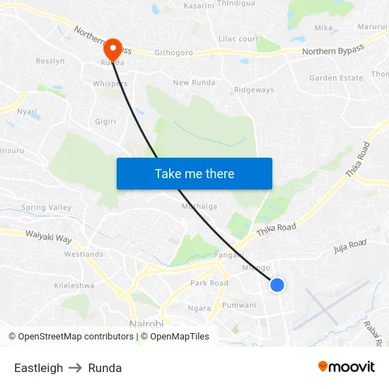 Eastleigh to Runda map