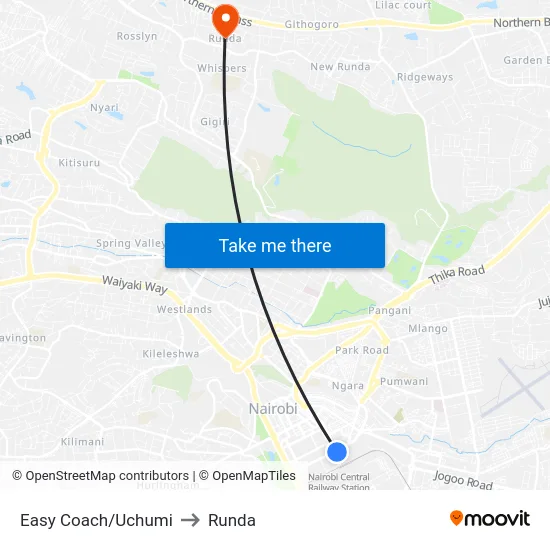 Easy Coach/Uchumi to Runda map