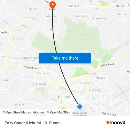 Easy Coach/Uchumi to Runda map