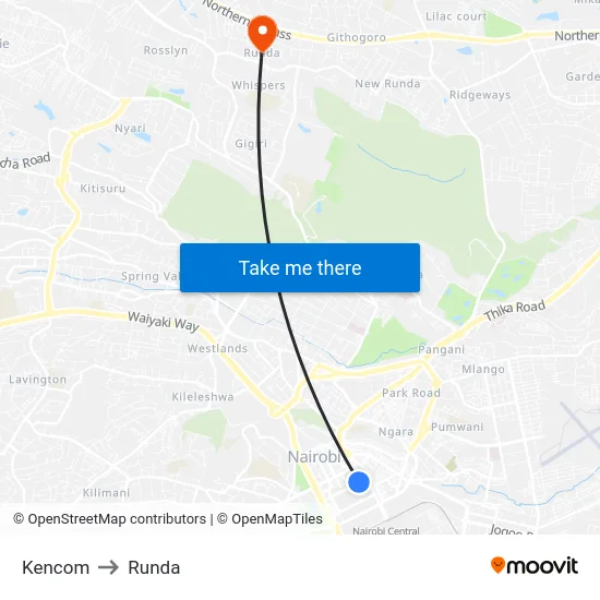 Kencom to Runda map