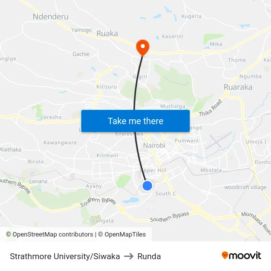 Strathmore University/Siwaka to Runda map