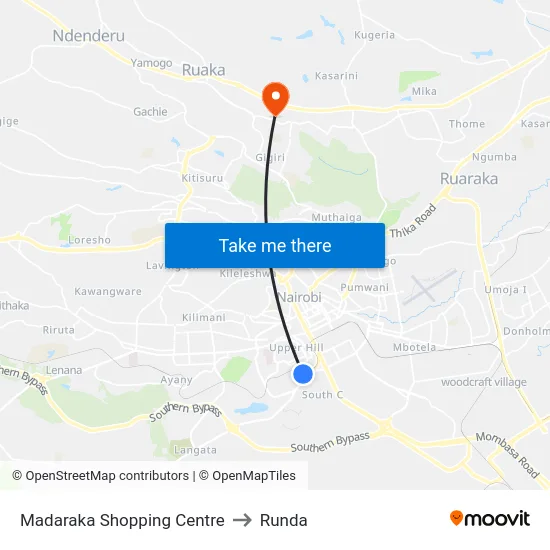 Madaraka Shopping Centre to Runda map