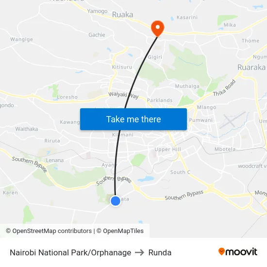 Nairobi National Park/Orphanage to Runda map