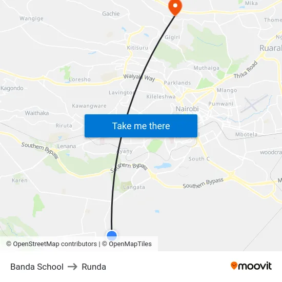 Banda School to Runda map
