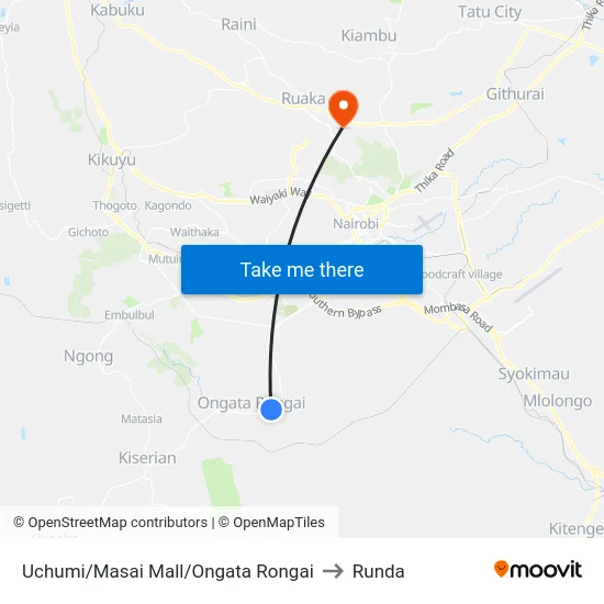 Uchumi/Masai Mall/Ongata Rongai to Runda map