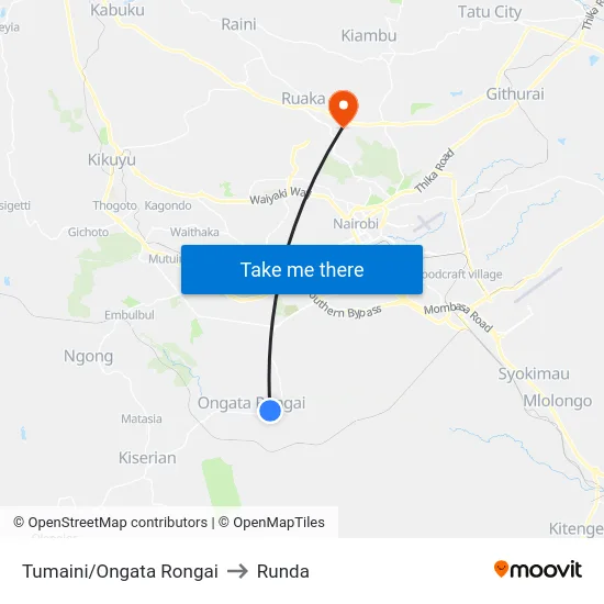 Tumaini/Ongata Rongai to Runda map