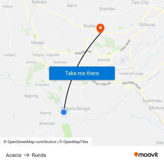 Acacia to Runda map