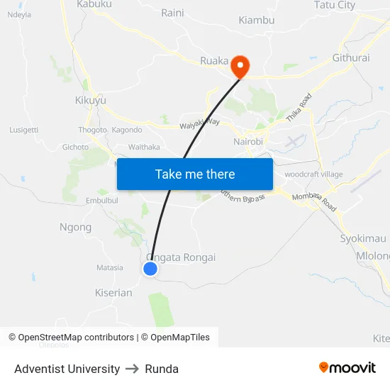 Adventist University to Runda map