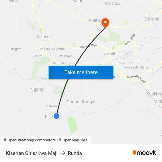 Kiserian Girls/Kwa Maji to Runda map