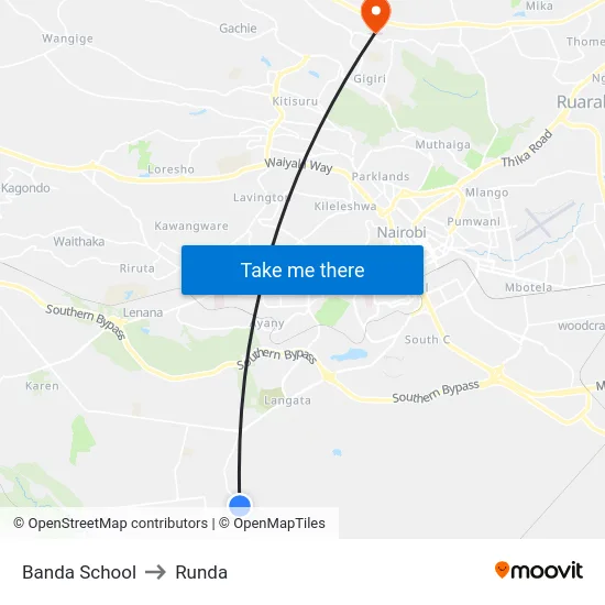 Banda School to Runda map