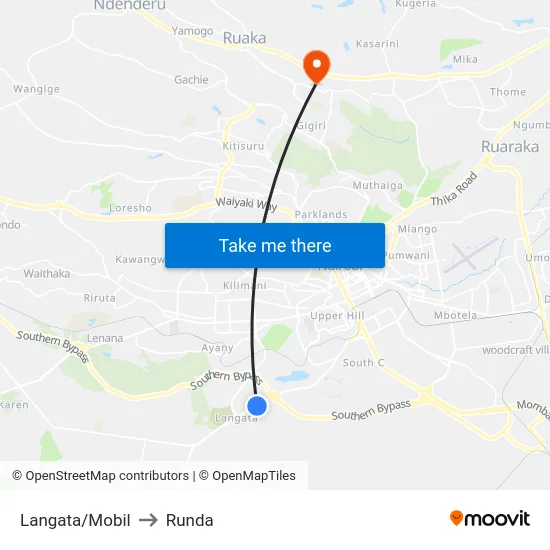 Langata/Mobil to Runda map