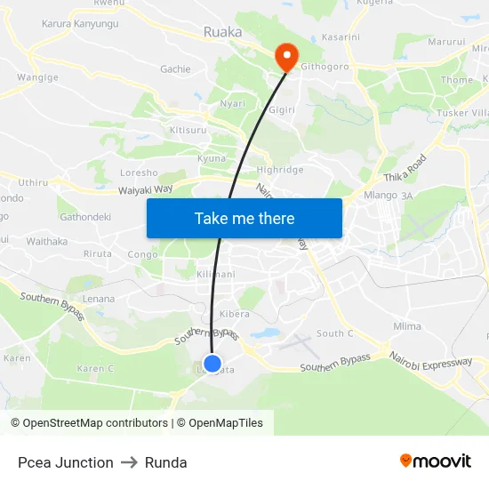 Pcea Junction to Runda map