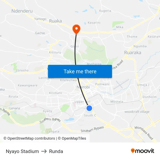 Nyayo Stadium to Runda map