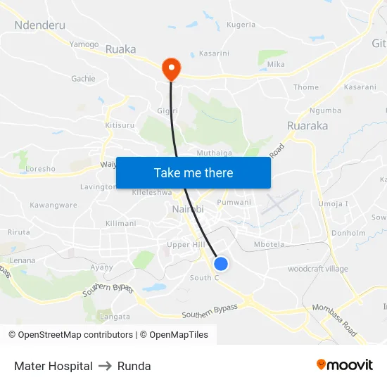 Mater Hospital to Runda map
