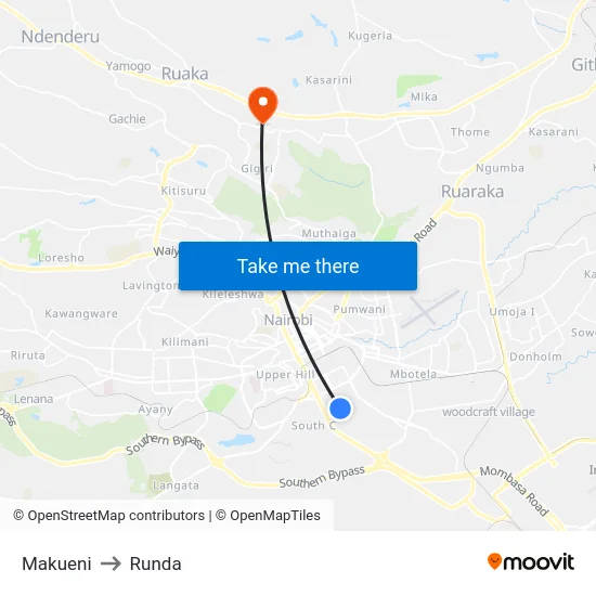 Makueni to Runda map